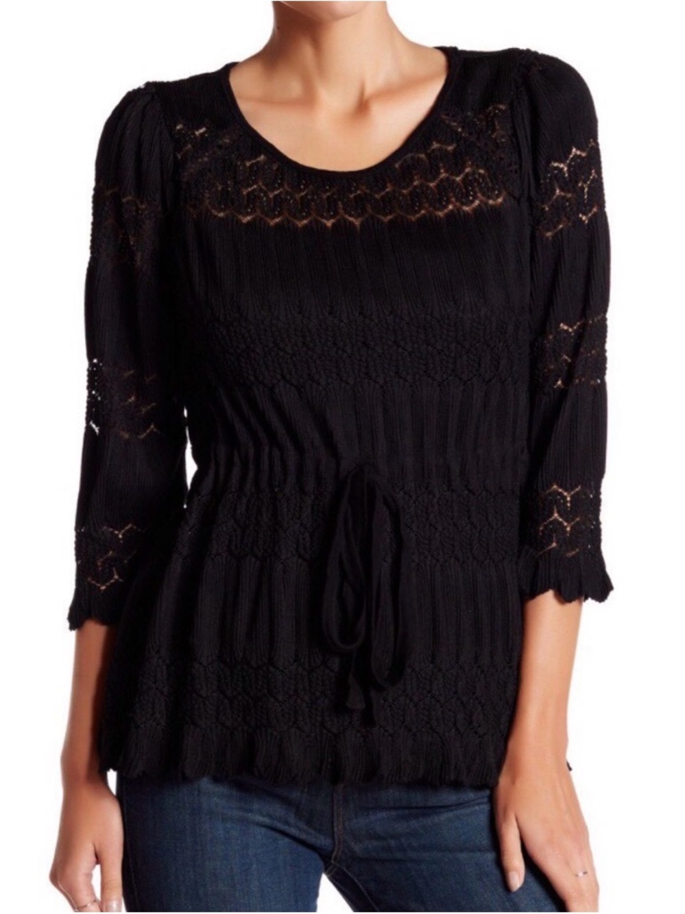 Free People Black Knit Smocked Peplum Top M